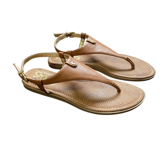 Circus by Sam Edelman Shoes - Circus by Sam Edelman Women Tan T-Strap Thong Sandal Buckle Ankle Strap Flat 7.5